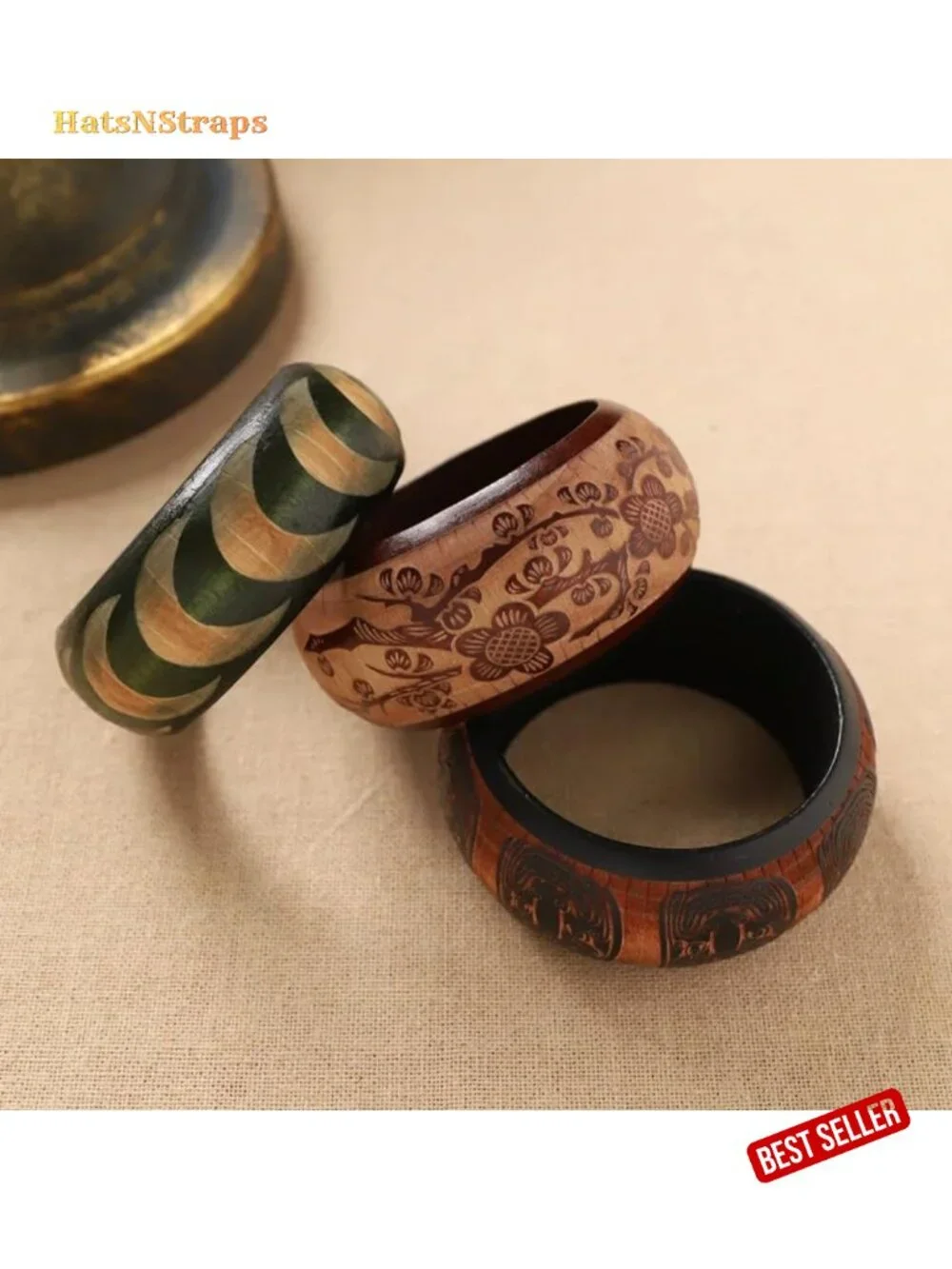 Handcrafted Wooden Bangle Bracelet for Women, Wide Cuff Ethnic Boho Jewelry,